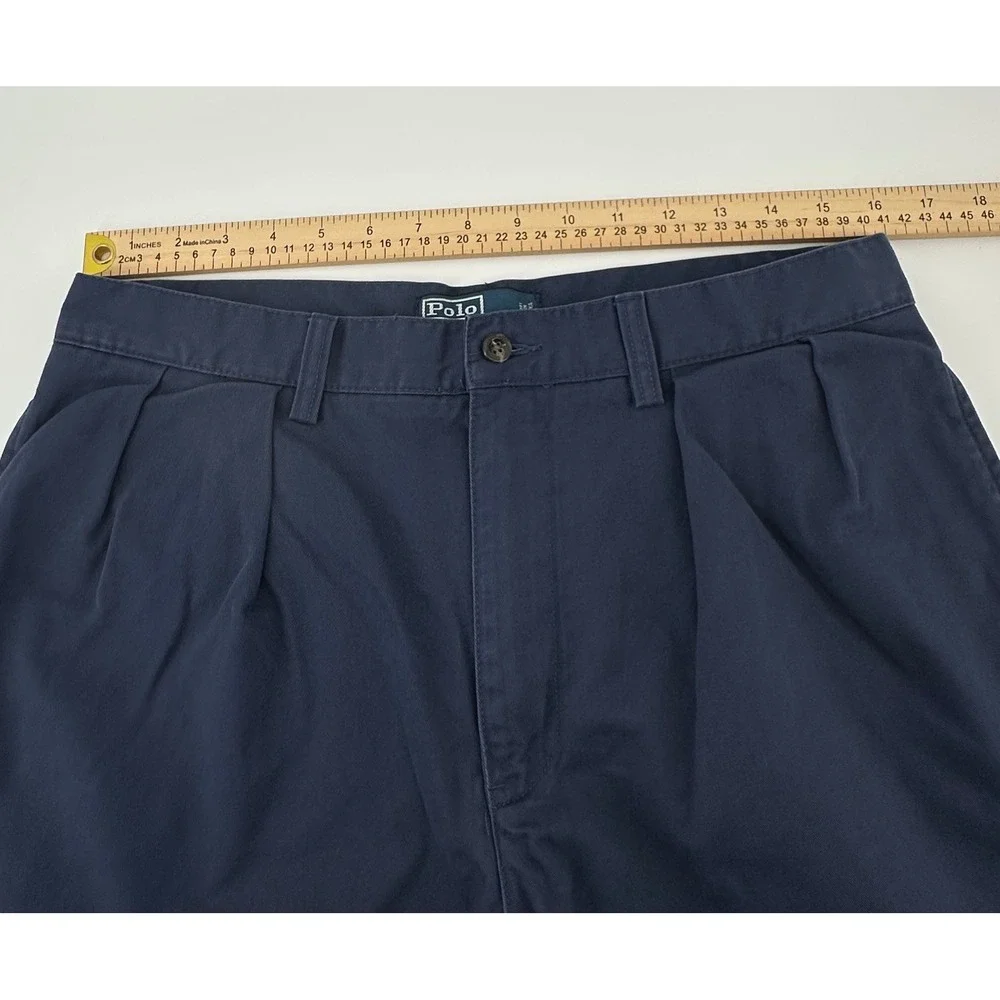 VTG Polo Ralph Lauren Mens Tyler Fit Pleated Chino Shorts Blue Cotton Size 33